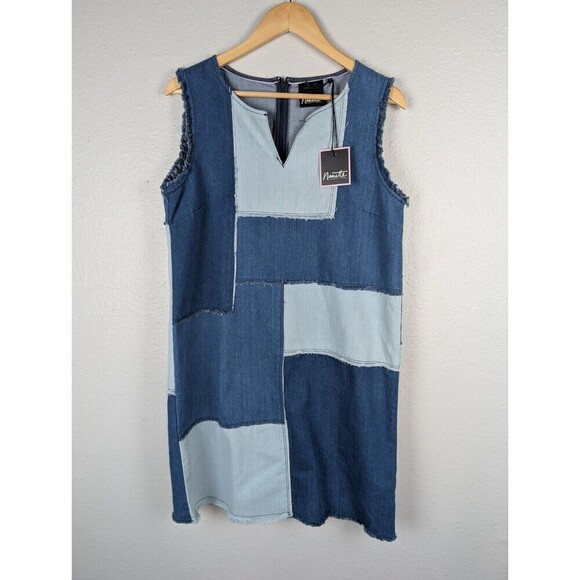 NWT NANETTE LEPORE Womens Sz M Patchwork Denim Dress Sleeveless Western 90s 152 - Picture 2 of 6